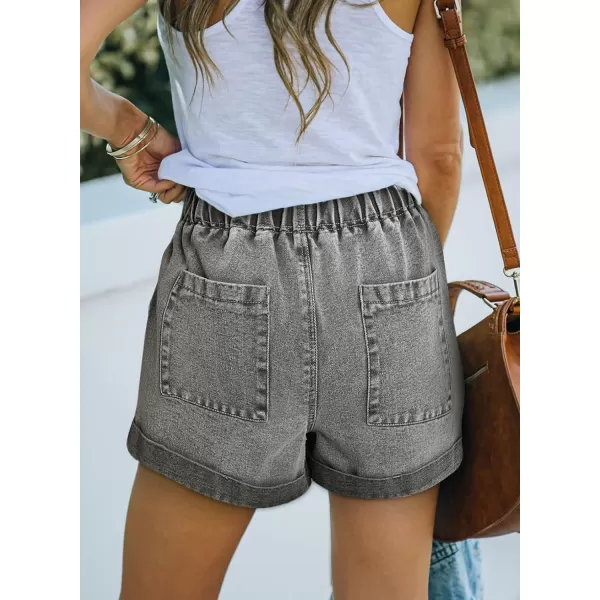 Sidefeel Womens Casual Elastic Waist Rolled Hem Denim Shorts Drawstring Loose Fit Jean Shorts