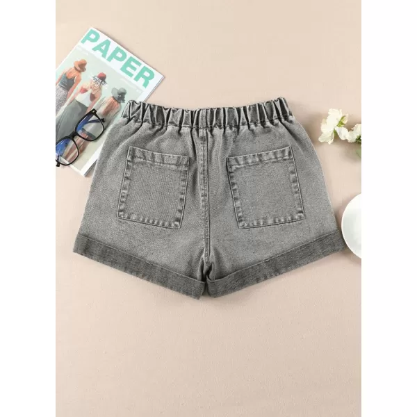 Sidefeel Womens Casual Elastic Waist Rolled Hem Denim Shorts Drawstring Loose Fit Jean Shorts