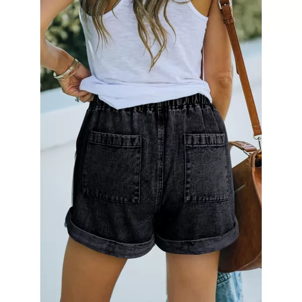 Sidefeel Womens Casual Elastic Waist Rolled Hem Denim Shorts Drawstring Loose Fit Jean Shorts