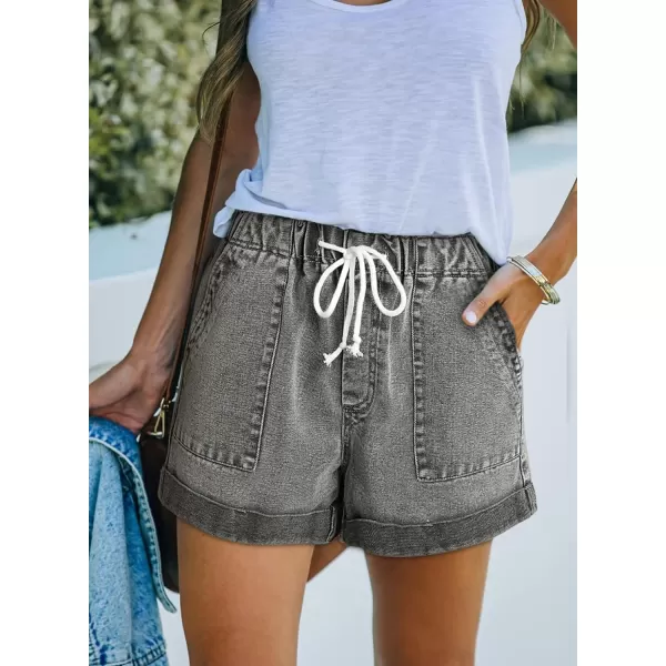 Sidefeel Womens Casual Elastic Waist Rolled Hem Denim Shorts Drawstring Loose Fit Jean Shorts