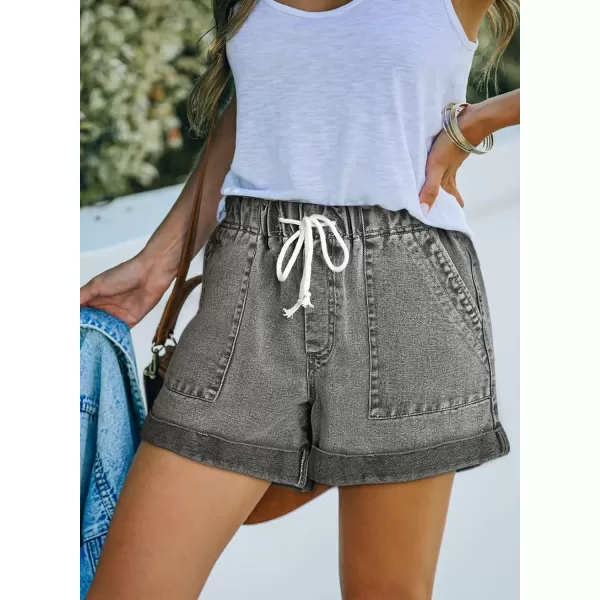 Sidefeel Womens Casual Elastic Waist Rolled Hem Denim Shorts Drawstring Loose Fit Jean Shorts