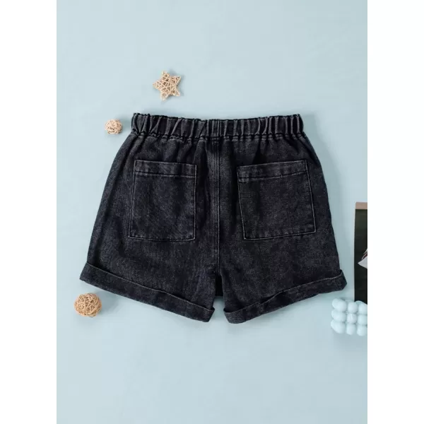 Sidefeel Womens Casual Elastic Waist Rolled Hem Denim Shorts Drawstring Loose Fit Jean Shorts