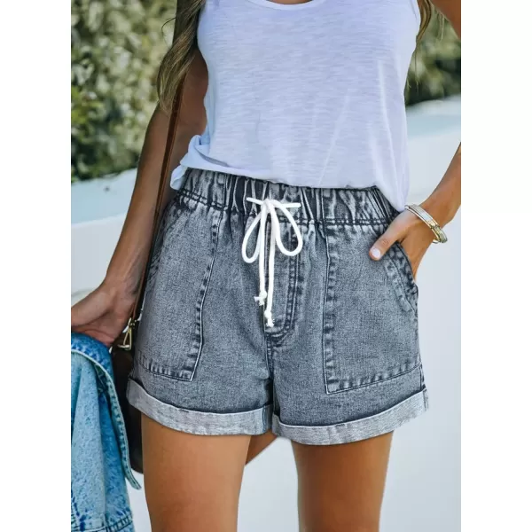 Sidefeel Womens Casual Elastic Waist Rolled Hem Denim Shorts Drawstring Loose Fit Jean Shorts