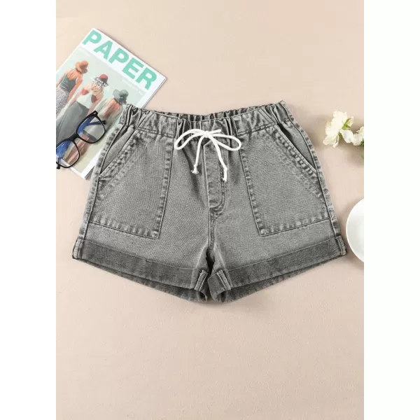 Sidefeel Womens Casual Elastic Waist Rolled Hem Denim Shorts Drawstring Loose Fit Jean Shorts