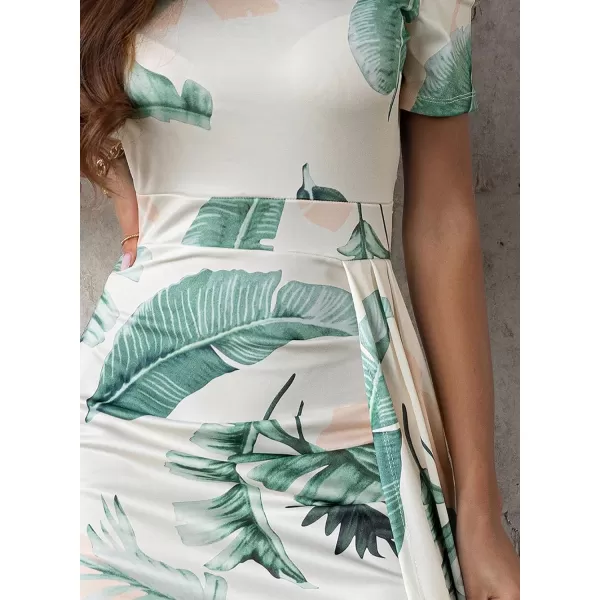 Sidefeel Women's Casual Off The Shoulder Floral Print Ruched High Slit Bodycon Evening Party Dress