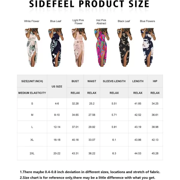 Sidefeel Women's Casual Off The Shoulder Floral Print Ruched High Slit Bodycon Evening Party Dress