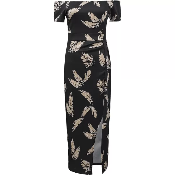 Sidefeel Women's Casual Off The Shoulder Floral Print Ruched High Slit Bodycon Evening Party Dress