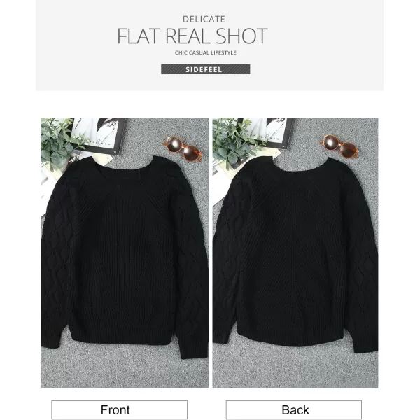 Sidefeel Women's Crewneck Hollow Out Crochet Tops Long Sleeve Knit Sweaters Pullover Fall Fashion