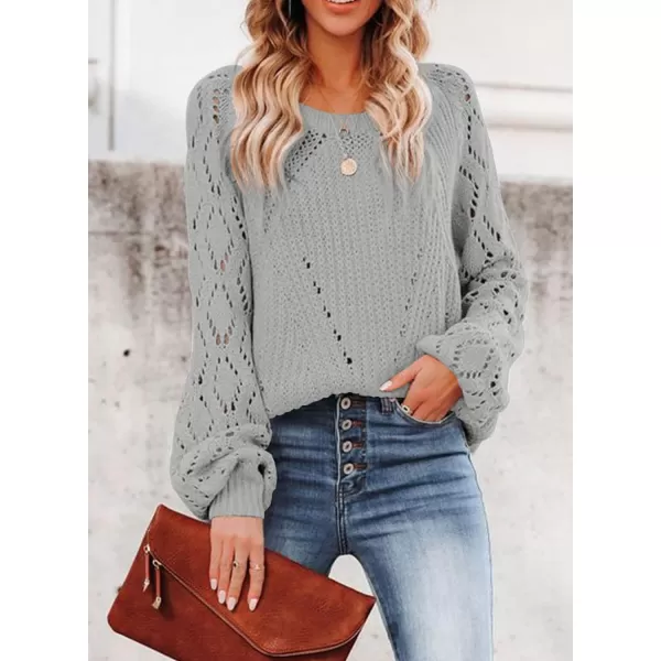 Sidefeel Women's Crewneck Hollow Out Crochet Tops Long Sleeve Knit Sweaters Pullover Fall Fashion