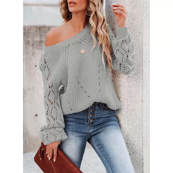 Sidefeel Women's Crewneck Hollow Out Crochet Tops Long Sleeve Knit Sweaters Pullover Fall Fashion