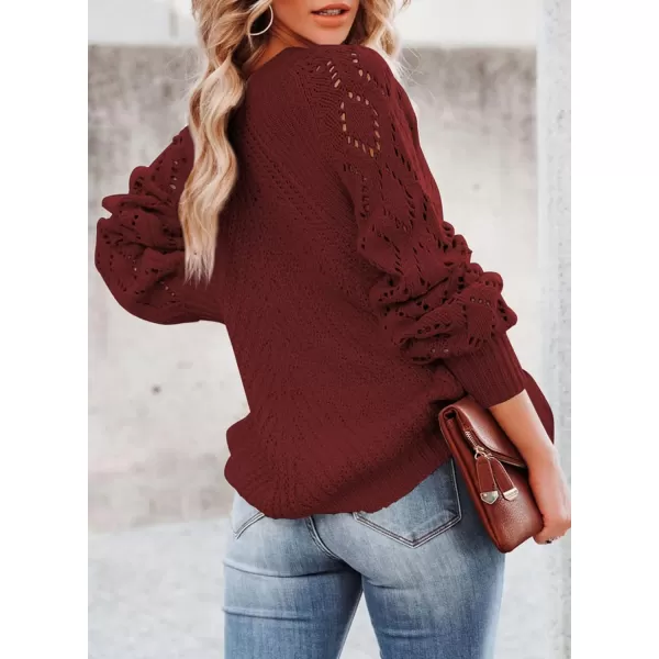 Sidefeel Women's Crewneck Hollow Out Crochet Tops Long Sleeve Knit Sweaters Pullover Fall Fashion