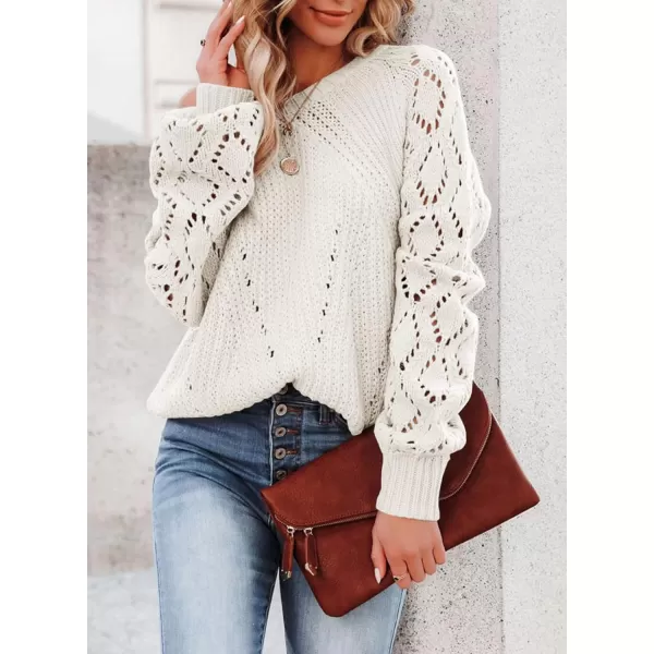 Sidefeel Women's Crewneck Hollow Out Crochet Tops Long Sleeve Knit Sweaters Pullover Fall Fashion