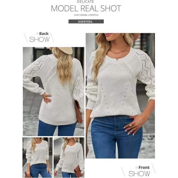 Sidefeel Women's Crewneck Hollow Out Crochet Tops Long Sleeve Knit Sweaters Pullover Fall Fashion