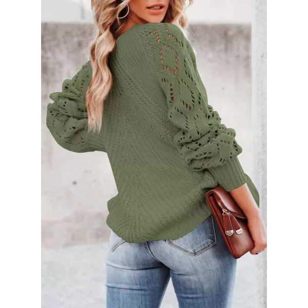 Sidefeel Women's Crewneck Hollow Out Crochet Tops Long Sleeve Knit Sweaters Pullover Fall Fashion