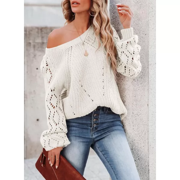 Sidefeel Women's Crewneck Hollow Out Crochet Tops Long Sleeve Knit Sweaters Pullover Fall Fashion