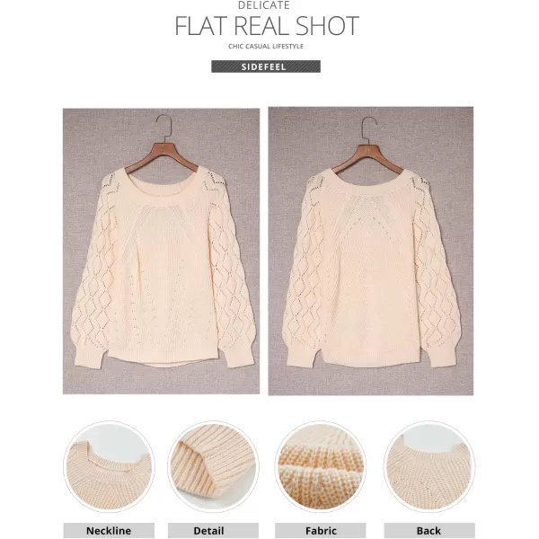 Sidefeel Women's Crewneck Hollow Out Crochet Tops Long Sleeve Knit Sweaters Pullover Fall Fashion