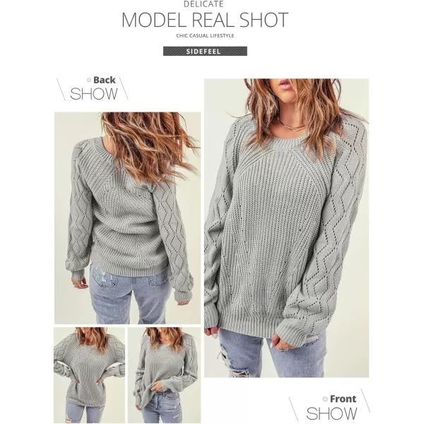 Sidefeel Women's Crewneck Hollow Out Crochet Tops Long Sleeve Knit Sweaters Pullover Fall Fashion