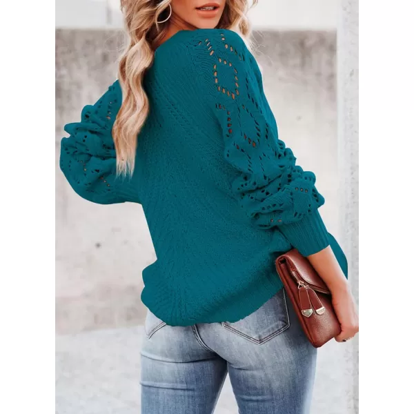 Sidefeel Women's Crewneck Hollow Out Crochet Tops Long Sleeve Knit Sweaters Pullover Fall Fashion