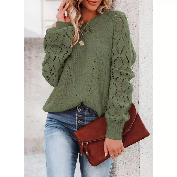 Sidefeel Women's Crewneck Hollow Out Crochet Tops Long Sleeve Knit Sweaters Pullover Fall Fashion