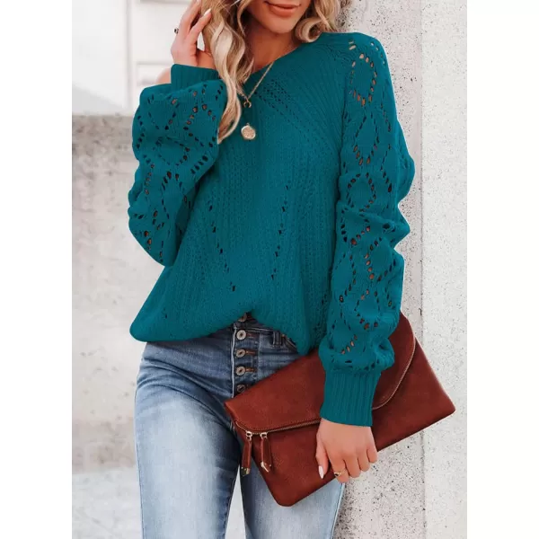 Sidefeel Women's Crewneck Hollow Out Crochet Tops Long Sleeve Knit Sweaters Pullover Fall Fashion
