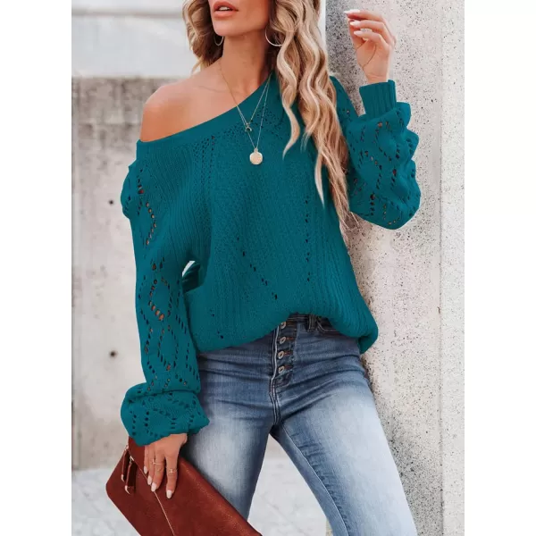 Sidefeel Women's Crewneck Hollow Out Crochet Tops Long Sleeve Knit Sweaters Pullover Fall Fashion