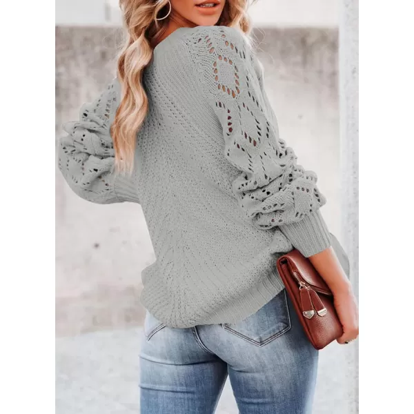Sidefeel Women's Crewneck Hollow Out Crochet Tops Long Sleeve Knit Sweaters Pullover Fall Fashion
