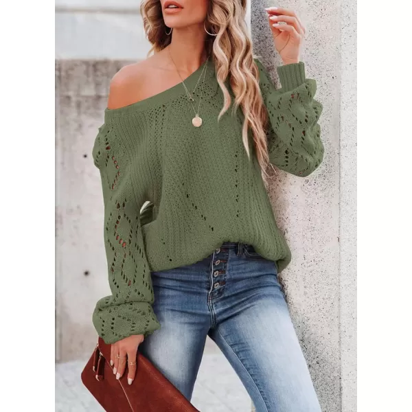 Sidefeel Women's Crewneck Hollow Out Crochet Tops Long Sleeve Knit Sweaters Pullover Fall Fashion