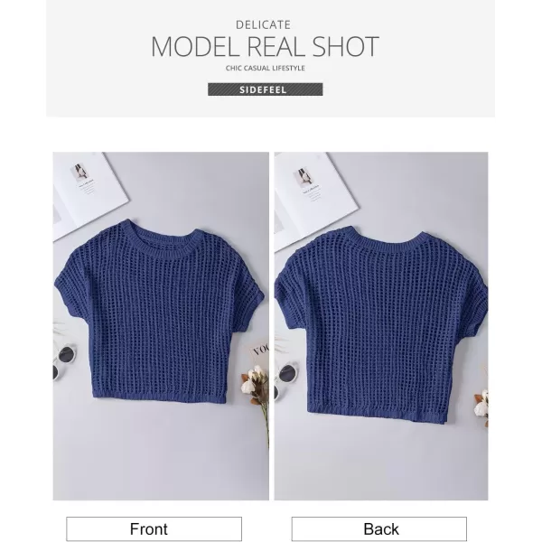 Sidefeel Women's Crochet Tops Short Sleeve Sweater 2024 Fashion Hollow Out Scoop Neck Pullover Knit Tops Cover Ups