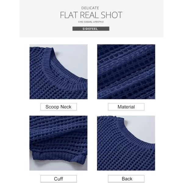 Sidefeel Women's Crochet Tops Short Sleeve Sweater 2024 Fashion Hollow Out Scoop Neck Pullover Knit Tops Cover Ups
