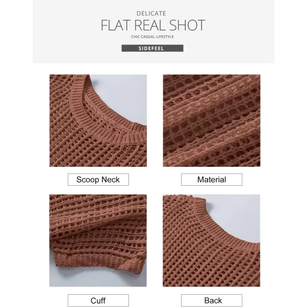 Sidefeel Women's Crochet Tops Short Sleeve Sweater 2024 Fashion Hollow Out Scoop Neck Pullover Knit Tops Cover Ups