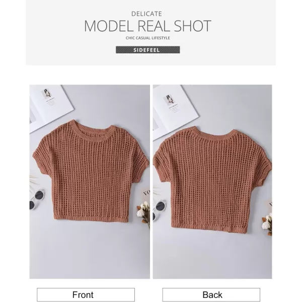 Sidefeel Women's Crochet Tops Short Sleeve Sweater 2024 Fashion Hollow Out Scoop Neck Pullover Knit Tops Cover Ups