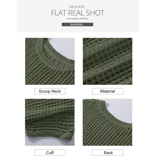 Sidefeel Women's Crochet Tops Short Sleeve Sweater 2024 Fashion Hollow Out Scoop Neck Pullover Knit Tops Cover Ups