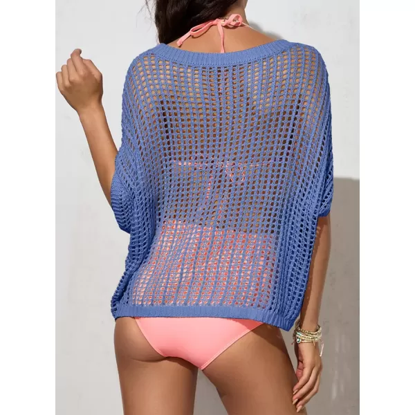Sidefeel Women's Crochet Tops Short Sleeve Sweater 2024 Fashion Hollow Out Scoop Neck Pullover Knit Tops Cover Ups
