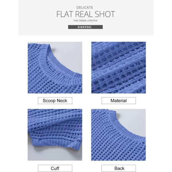 Sidefeel Women's Crochet Tops Short Sleeve Sweater 2024 Fashion Hollow Out Scoop Neck Pullover Knit Tops Cover Ups
