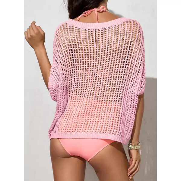 Sidefeel Women's Crochet Tops Short Sleeve Sweater 2024 Fashion Hollow Out Scoop Neck Pullover Knit Tops Cover Ups