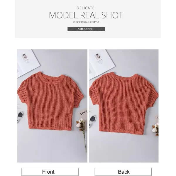Sidefeel Women's Crochet Tops Short Sleeve Sweater 2024 Fashion Hollow Out Scoop Neck Pullover Knit Tops Cover Ups