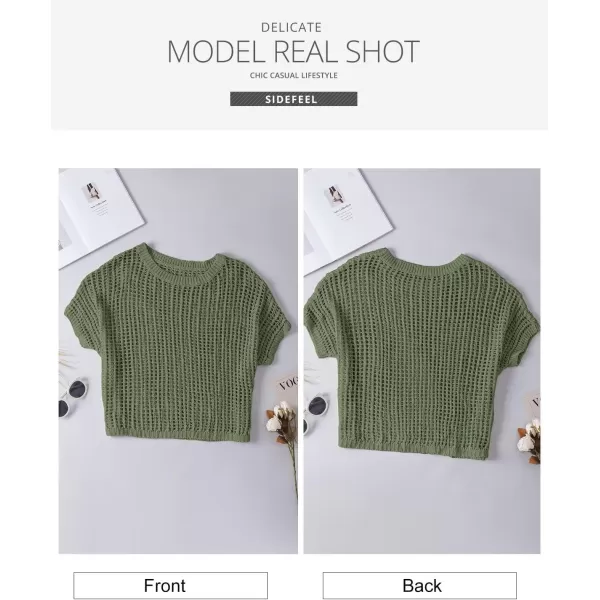 Sidefeel Women's Crochet Tops Short Sleeve Sweater 2024 Fashion Hollow Out Scoop Neck Pullover Knit Tops Cover Ups