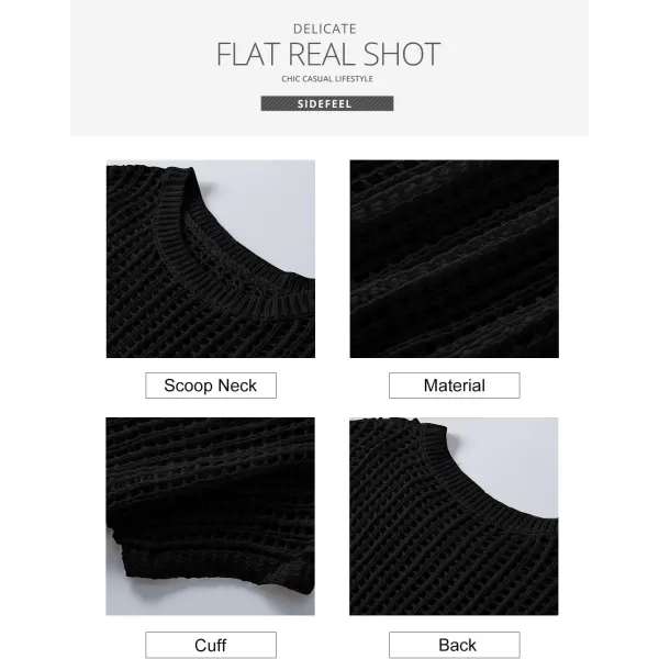 Sidefeel Women's Crochet Tops Short Sleeve Sweater 2024 Fashion Hollow Out Scoop Neck Pullover Knit Tops Cover Ups