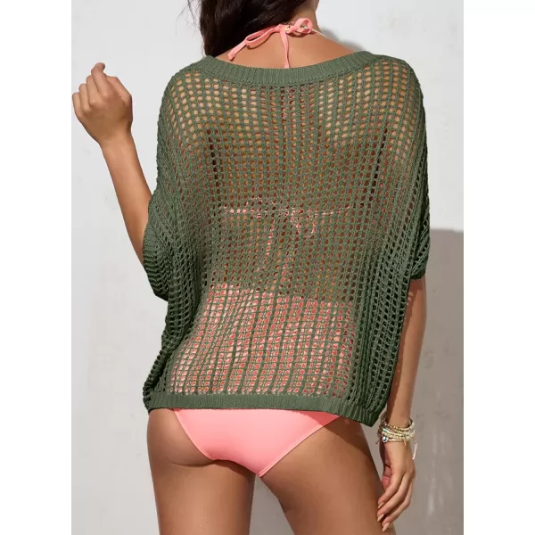 Sidefeel Women's Crochet Tops Short Sleeve Sweater 2024 Fashion Hollow Out Scoop Neck Pullover Knit Tops Cover Ups