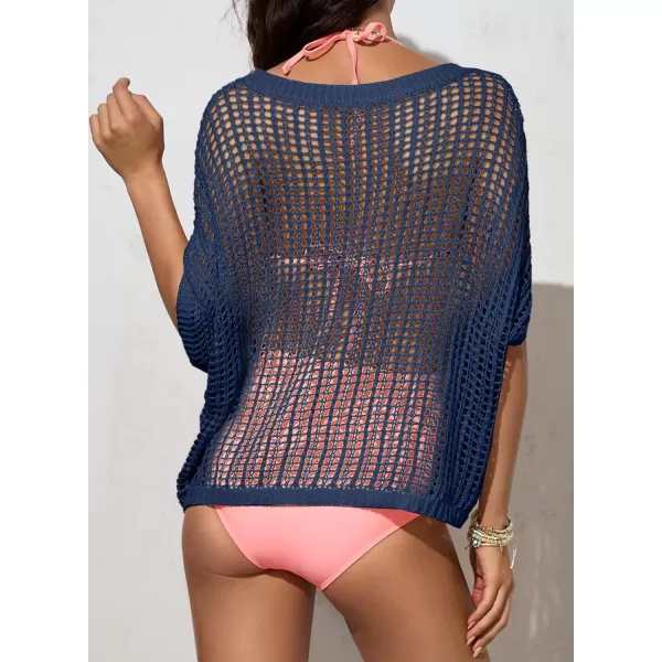 Sidefeel Women's Crochet Tops Short Sleeve Sweater 2024 Fashion Hollow Out Scoop Neck Pullover Knit Tops Cover Ups