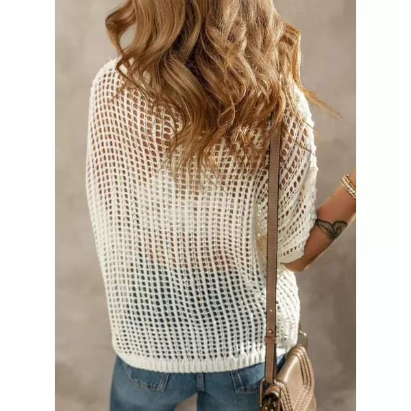 Sidefeel Women's Crochet Tops Short Sleeve Sweater 2024 Fashion Hollow Out Scoop Neck Pullover Knit Tops Cover Ups