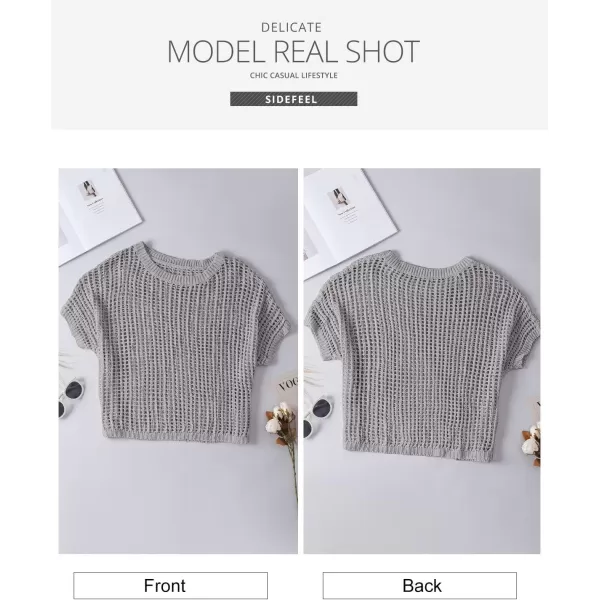 Sidefeel Women's Crochet Tops Short Sleeve Sweater 2024 Fashion Hollow Out Scoop Neck Pullover Knit Tops Cover Ups