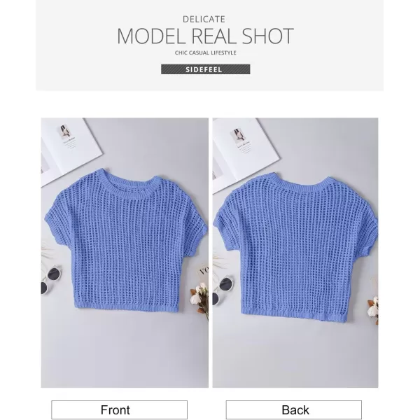 Sidefeel Women's Crochet Tops Short Sleeve Sweater 2024 Fashion Hollow Out Scoop Neck Pullover Knit Tops Cover Ups