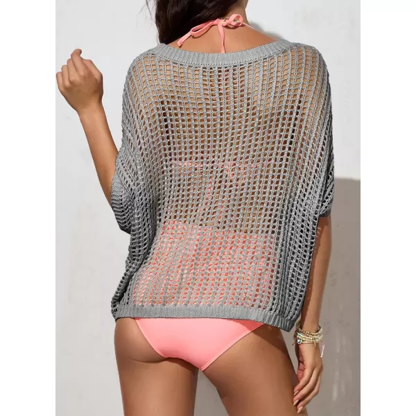Sidefeel Women's Crochet Tops Short Sleeve Sweater 2024 Fashion Hollow Out Scoop Neck Pullover Knit Tops Cover Ups
