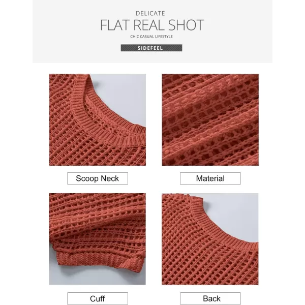 Sidefeel Women's Crochet Tops Short Sleeve Sweater 2024 Fashion Hollow Out Scoop Neck Pullover Knit Tops Cover Ups