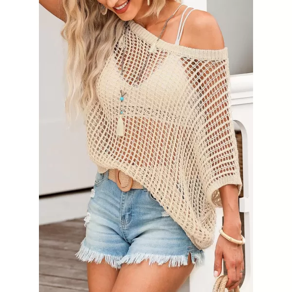 Sidefeel Women's Crochet Tops Short Sleeve Sweater 2024 Fashion Hollow Out Scoop Neck Pullover Knit Tops Cover Ups