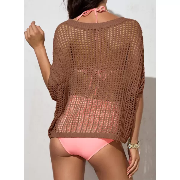 Sidefeel Women's Crochet Tops Short Sleeve Sweater 2024 Fashion Hollow Out Scoop Neck Pullover Knit Tops Cover Ups