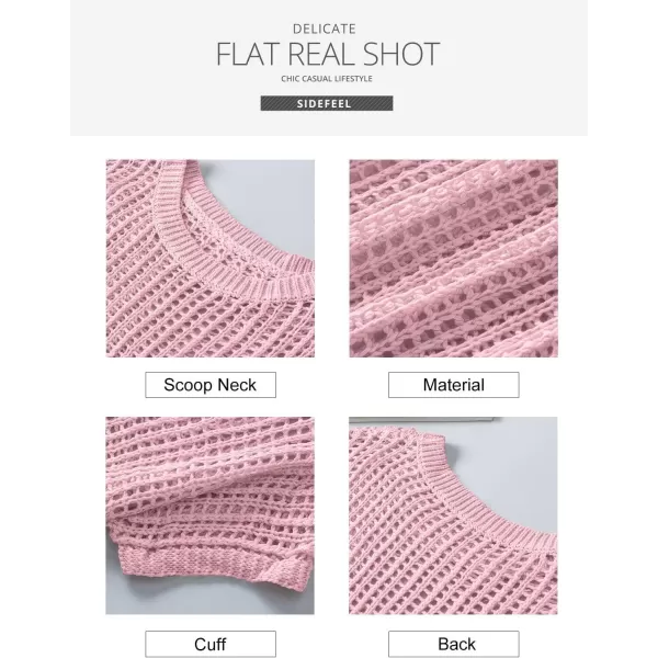 Sidefeel Women's Crochet Tops Short Sleeve Sweater 2024 Fashion Hollow Out Scoop Neck Pullover Knit Tops Cover Ups