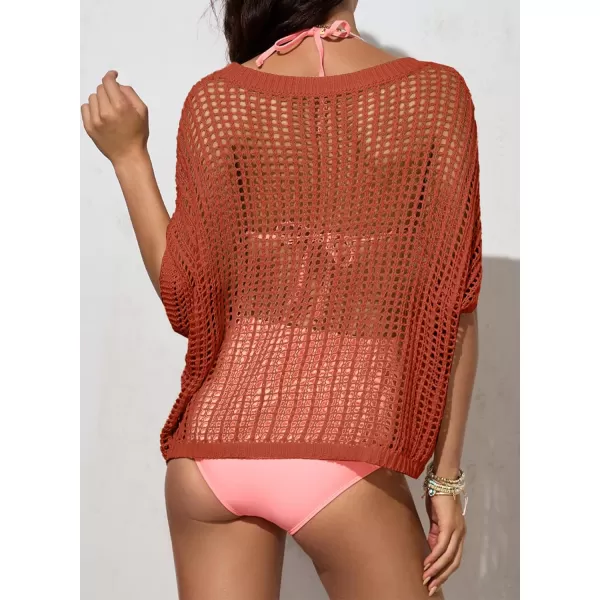 Sidefeel Women's Crochet Tops Short Sleeve Sweater 2024 Fashion Hollow Out Scoop Neck Pullover Knit Tops Cover Ups