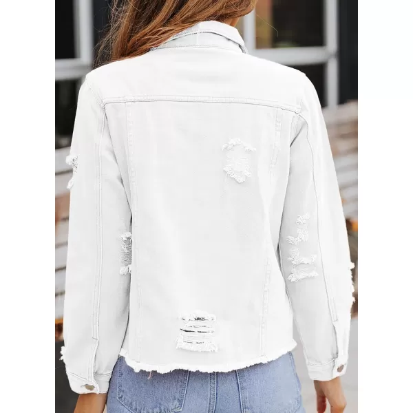 Sidefeel Women's Denim Jacket Long Sleeve Button Distressed Ripped Jean Coat